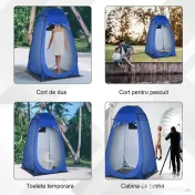 Outsunny Cort de Duș pentru Camping cu Ușă cu Fermoar, Geantă de Transport și Buzunar, 126x124x189 cm, Albastru Închis | Aosom Romania 