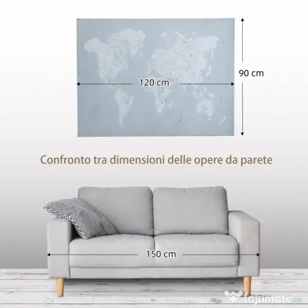 HOMCOM Lucrare de arta pe perete din panza Harta lumii Fotografii de perete pentru camera de zi Decor dormitor, 120 x 90 cm