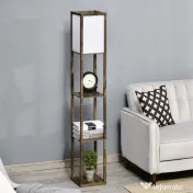 HOMCOM Lampă de Podea cu 3 Rafturi Integrate, Design Modern din MDF, 26x26x160 cm, Lemn Natural | Aosom Romania 