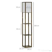 HOMCOM Lampă de Podea cu 3 Rafturi Integrate, Design Modern din MDF, 26x26x160 cm, Lemn Natural | Aosom Romania 