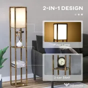 HOMCOM Lampă de Podea cu 3 Rafturi Integrate, Design Modern din MDF, 26x26x160 cm, Lemn Natural | Aosom Romania 
