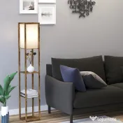 HOMCOM Lampă de Podea cu 3 Rafturi Integrate, Design Modern din MDF, 26x26x160 cm, Lemn Natural | Aosom Romania 