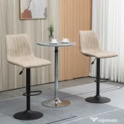 HOMCOM Set de scaune de bar reglabile pe inaltime 2 piese cu suport pentru picioare, otel si poliester, 47,5x57,5x95-116 cm, maro deschis 
