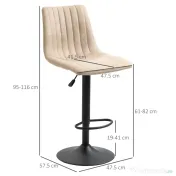 HOMCOM Set de scaune de bar reglabile pe inaltime 2 piese cu suport pentru picioare, otel si poliester, 47,5x57,5x95-116 cm, maro deschis 