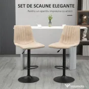 HOMCOM Set de scaune de bar reglabile pe inaltime 2 piese cu suport pentru picioare, otel si poliester, 47,5x57,5x95-116 cm, maro deschis 