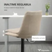 HOMCOM Set de scaune de bar reglabile pe inaltime 2 piese cu suport pentru picioare, otel si poliester, 47,5x57,5x95-116 cm, maro deschis 