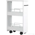 kleankin Carucior multifunctional pentru economisirea spatiului pentru baie si bucatarie, carucior din lemn MDF cu roti pivotante si maner, 42,5x20,3x66,7cm, alb