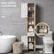 Kleankin Dulap Baie inalt – Sertar & Rafturi Reglabile, Alb Elegant 