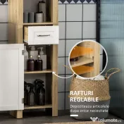 Kleankin Dulap Baie inalt – Sertar & Rafturi Reglabile, Alb Elegant 
