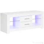 Comoda TV cu LED RGB – 55”, Etajere Sticla & Telecomanda, 12 Culori, 10W