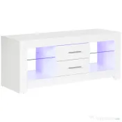 HOMCOM Comodă TV Modernă 55" cu LED RGB (12 Culori), Telecomandă Inclusă, Lemn cu Etajere din Sticlă, Dimensiune 120x40x50cm, Alb | Aosom Romania