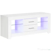 HOMCOM Comodă TV Modernă 55" cu LED RGB (12 Culori), Telecomandă Inclusă, Lemn cu Etajere din Sticlă, Dimensiune 120x40x50cm, Alb | Aosom Romania