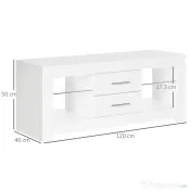 HOMCOM Comodă TV Modernă 55" cu LED RGB (12 Culori), Telecomandă Inclusă, Lemn cu Etajere din Sticlă, Dimensiune 120x40x50cm, Alb | Aosom Romania