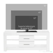 HOMCOM Comodă TV Modernă 55" cu LED RGB (12 Culori), Telecomandă Inclusă, Lemn cu Etajere din Sticlă, Dimensiune 120x40x50cm, Alb | Aosom Romania