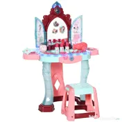 AIYAPLAY Set de oglinda si masa cu design printesa magica, jucarie muzicala, set de frumusete, pentru 3-6 ani, albastru roz 