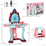 AIYAPLAY Set de oglinda si masa cu design printesa magica, jucarie muzicala, set de frumusete, pentru 3-6 ani, albastru roz 