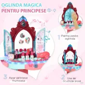 AIYAPLAY Set de oglinda si masa cu design printesa magica, jucarie muzicala, set de frumusete, pentru 3-6 ani, albastru roz 
