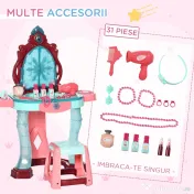 AIYAPLAY Set de oglinda si masa cu design printesa magica, jucarie muzicala, set de frumusete, pentru 3-6 ani, albastru roz 