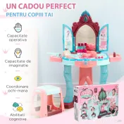 AIYAPLAY Set de oglinda si masa cu design printesa magica, jucarie muzicala, set de frumusete, pentru 3-6 ani, albastru roz 