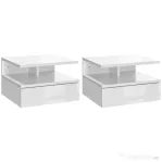 HOMCOM Set de 2 Noptiere Moderne Suspendate cu Sertar și Raft din Lemn 35x32x22,5cm, Alb Lucios
