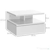 HOMCOM Set de 2 Noptiere Moderne Suspendate cu Sertar și Raft din Lemn 35x32x22,5cm, Alb Lucios 