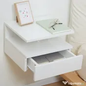 HOMCOM Set de 2 Noptiere Moderne Suspendate cu Sertar și Raft din Lemn 35x32x22,5cm, Alb Lucios 