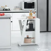 Homcom Carucior Bucatarie Lemn Alb – Cu Roti si 2 Rafturi Deschise