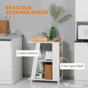 Homcom Carucior Bucatarie Lemn Alb – Cu Roti si 2 Rafturi Deschise
