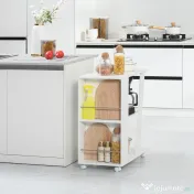 Homcom Carucior Bucatarie Lemn Alb – Cu Roti si 2 Rafturi Deschise