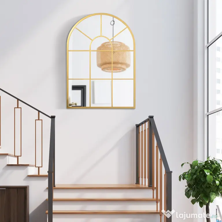Homcom Oglinda Moderna de Perete – Arcuita 70×50 cm, Stil Fereastra Negru | Aosom Romania