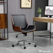 Vinsetto Scaun de Birou Vintage Tapițat, din Piele Ecologică, Lemn și Oțel, 53x60x86-96 cm, Negru și Maro Închis 