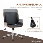 Vinsetto Scaun de Birou Vintage Tapițat, din Piele Ecologică, Lemn și Oțel, 53x60x86-96 cm, Negru și Maro Închis 
