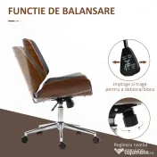 Vinsetto Scaun de Birou Vintage Tapițat, din Piele Ecologică, Lemn și Oțel, 53x60x86-96 cm, Negru și Maro Închis 