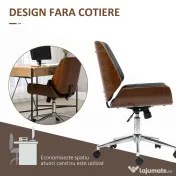 Vinsetto Scaun de Birou Vintage Tapițat, din Piele Ecologică, Lemn și Oțel, 53x60x86-96 cm, Negru și Maro Închis 