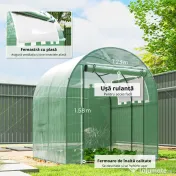 Outsunny Sera de gradina tip tunel cu ferestre si usi rulante, sera pentru plante cu invelis din PE, verde, 180x180x200cm 