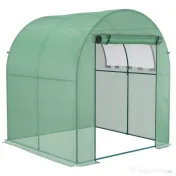 Outsunny Sera de gradina tip tunel cu ferestre si usi rulante, sera pentru plante cu invelis din PE, verde, 180x180x200cm 