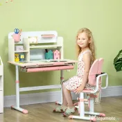 ZoneKiz Set Birou & Scaun Copii – Reglabil, Cu Raft pentru Studiu 
