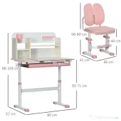 ZoneKiz Set Birou & Scaun Copii – Reglabil, Cu Raft pentru Studiu 