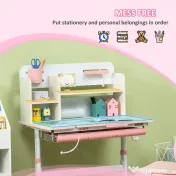 ZoneKiz Set Birou & Scaun Copii – Reglabil, Cu Raft pentru Studiu 