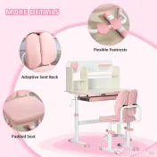 ZoneKiz Set Birou & Scaun Copii – Reglabil, Cu Raft pentru Studiu 