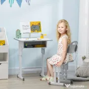 HOMCOM Birou școlar cu scaun reglabil și lampă pentru copii 6-12 ani, oțel și MDF, gri