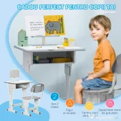 HOMCOM Birou școlar cu scaun reglabil și lampă pentru copii 6-12 ani, oțel și MDF, gri