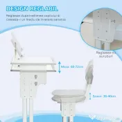 HOMCOM Birou școlar cu scaun reglabil și lampă pentru copii 6-12 ani, oțel și MDF, gri