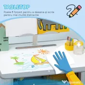 HOMCOM Birou școlar cu scaun reglabil și lampă pentru copii 6-12 ani, oțel și MDF, gri