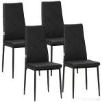 HOMCOM Set de 4 scaune de sufragerie cu spatar inalt, moderne din piele artificiala si otel, 41x50x97cm, negru