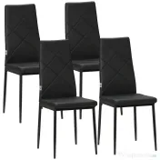 HOMCOM Set de 4 scaune de sufragerie cu spatar inalt, moderne din piele artificiala si otel, 41x50x97cm, negru 