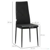 HOMCOM Set de 4 scaune de sufragerie cu spatar inalt, moderne din piele artificiala si otel, 41x50x97cm, negru 