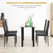 HOMCOM Set de 4 scaune de sufragerie cu spatar inalt, moderne din piele artificiala si otel, 41x50x97cm, negru 