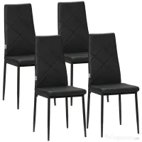 HOMCOM Set de 4 Scaune de Sufragerie cu Spătar Înalt, Scaune Moderne din Piele Artificială și Oțel, 41x50x98 cm, Negru | Aosom Romania 