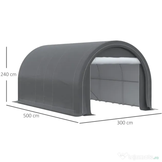 Outsunny Șopron Auto, Cort de Depozitare Portabil de Mare Capacitate cu Ușă, Copertina PE Anti-UV pentru Mașină, Barcă, Motocicletă, 3x5 m, Gri
